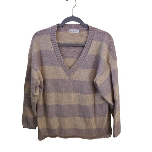 By Together Milie Striped Sweater V Neck Cozy Soft Wool Blend Neutral Size S - Picture 2 of 8